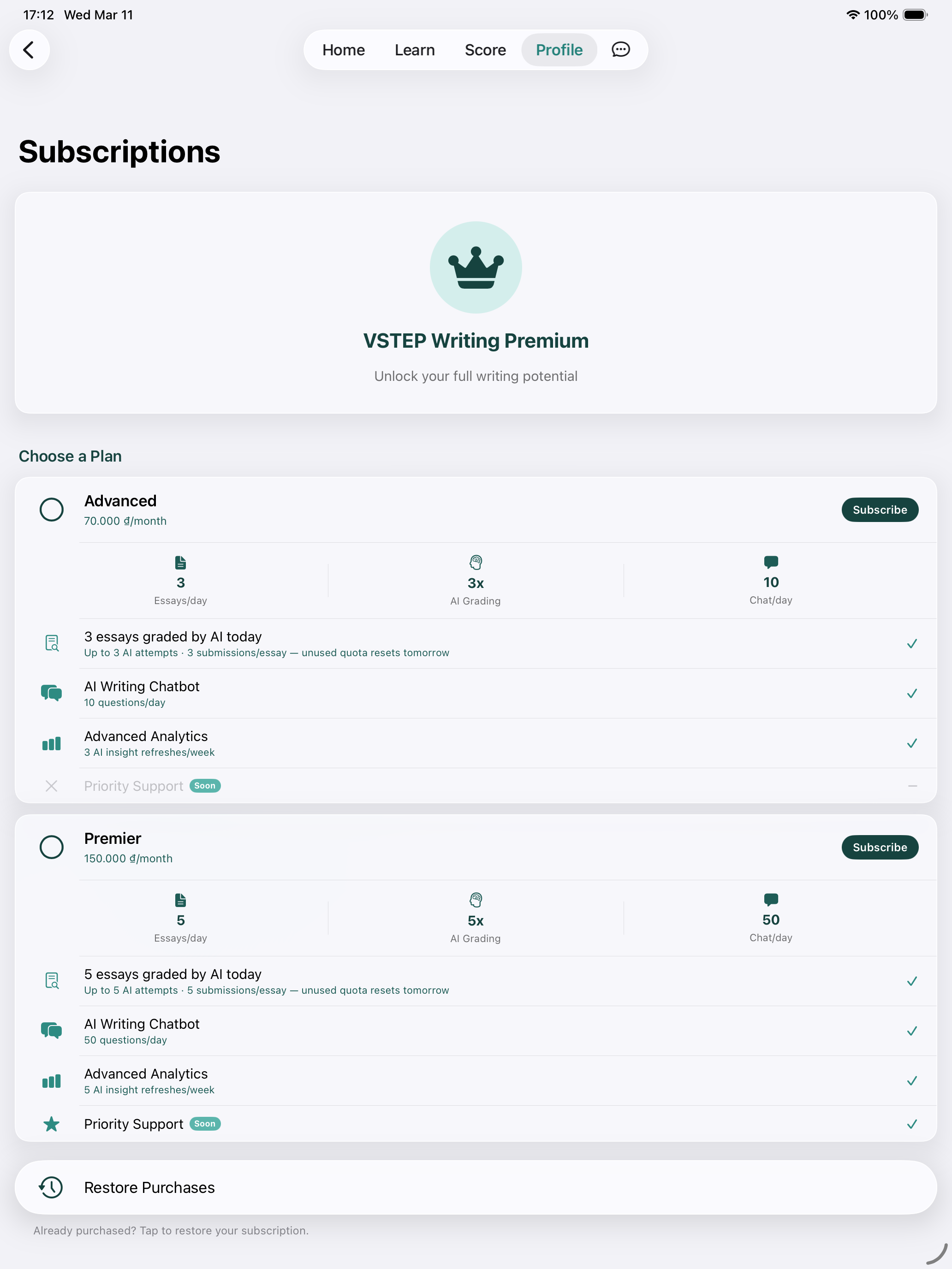 VSTEP Writing AI on iPad