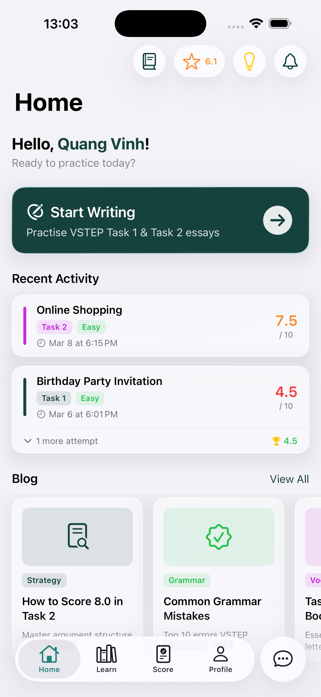 VSTEP Writing AI on iPhone